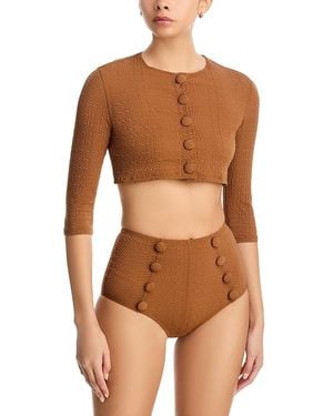 Lisa Marie Fernandez Cropped Cover-Up Cardigan - Brown
