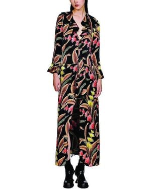 Anna Sui Feather Fern Ruffle Tie Dress - Black