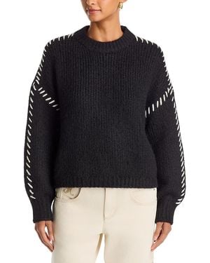 Aqua Whipstitch Trim Crewneck Sweater - Black