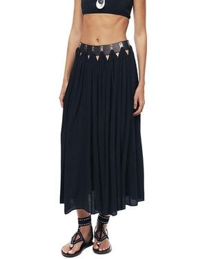 Nocturne Pleated Ring-Detail Midi Skirt - Blue