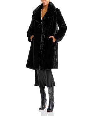Aqua Faux-Fur Coat With Wide Lapels- Exclusive - Black