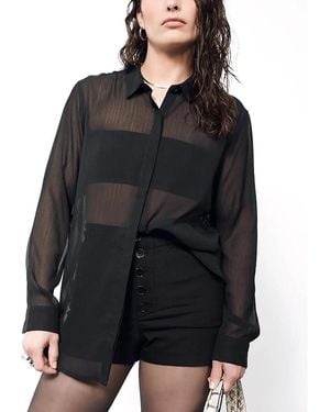 WILDFANG The Empower Sheer Long Sleeve Button Up Shirt - Black
