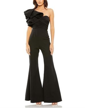 Mac Duggal One Shoulder Ruffle Detail Flare Pant Jumpsuit - Black
