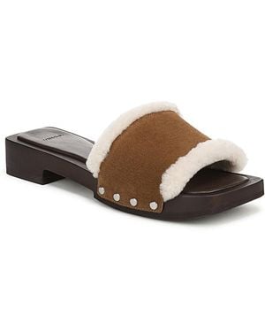 Vince Barbara Shearling Studded Slide Sandals - Brown