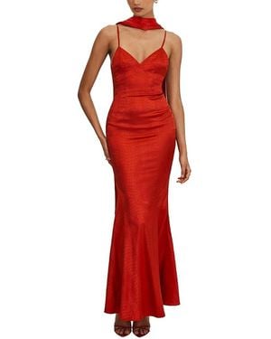 Miss Circle Kelsey Croc-Embossed Flared Hem Maxi Dress With Scarf