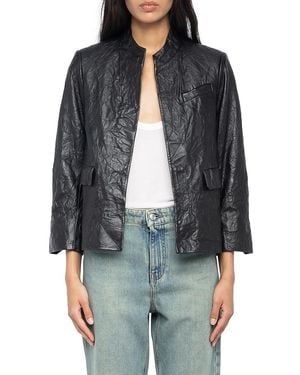 Zadig & Voltaire Veryn Cuir Froisse Leather Jacket - Gray