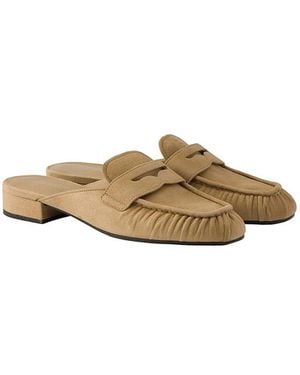 Prada Suede Mules - Natural