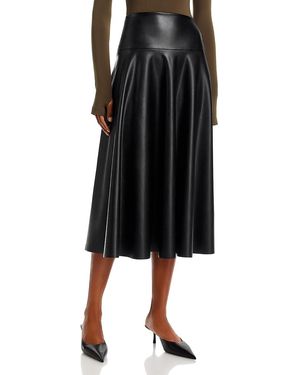 Norma Kamali Faux Leather Midi Skirt - Black