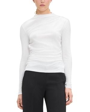 Theory High Neck Gathered Long Sleeve Tee - White