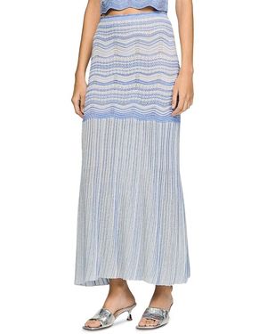Sandro Davinna Long Decorative Knit Skirt - Blue