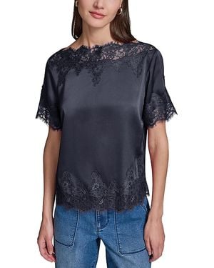 KARL LAGERFELD Silky Lace Trim Top - Blue