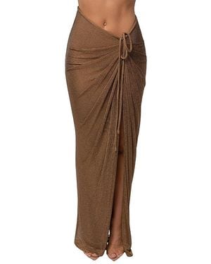 JLUXLABEL Noelia Metallic Slit Skirt - Brown