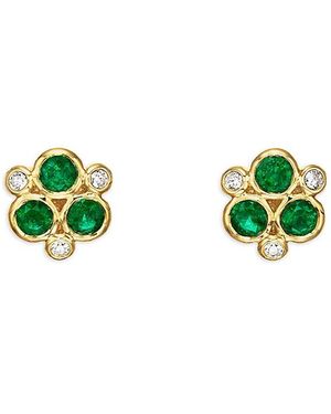 Temple St. Clair Roberto Coin 18K Classic Emerald & Diamond Bezel Cluster Stud Earrings - Green