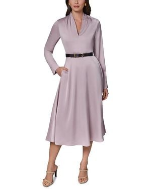 Donna Karan Satin A Line Belted Midi Dress - Purple
