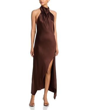 Helmut Lang Tie Neck Sleeveless Silk Dress - Brown