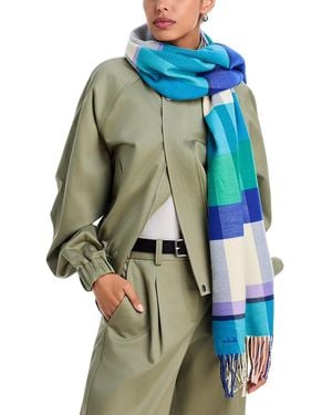 Echo Cubists Plaid Fringe Scarf - Blue