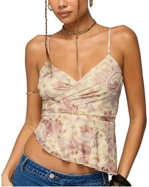 Edikted Paisley Asymmetric Ruched Wrap Top - Brown