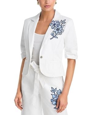 Cinq À Sept Striped Floral Short Sleeve Blazer - White