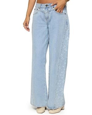 Edikted Floral Split Low Rise Wash Jeans - Blue