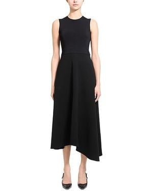 Theory Round Neck Flare Skirt Midi Dress - Black