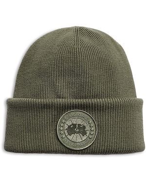 Canada Goose Arctic Disc Merino Wool Logo Patch Ribbed Toque - Green