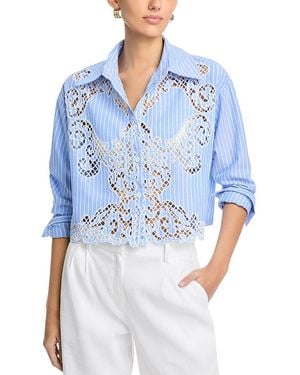 Nancy Yang Striped Eyelet Top - Blue