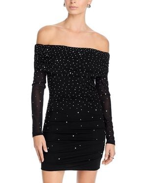 Aqua Off-The-Shoulder Embellished Mini Dress - Black