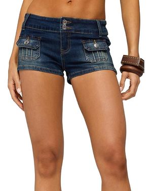 Edikted Birde Stretchy Denim Micro Shorts - Blue