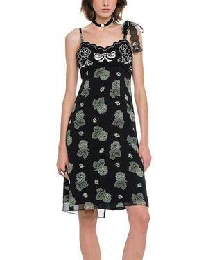 Anna Sui Lily And Roses Chiffon Combo Embroidered Slip Dress - Black