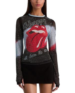 Alice + Olivia Delaina Embellished Crewneck Top - Red