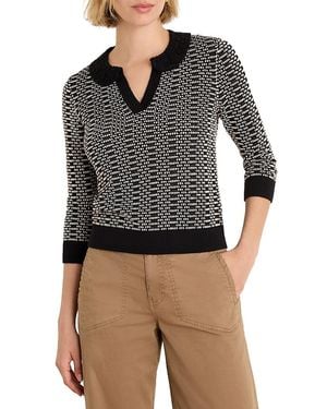 NIC+ZOE Lace Collar Geometric Print Sweater - Gray