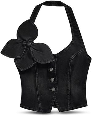 Area Denim Bow Halter Top - Black