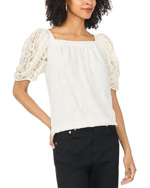 Vince Camuto Raschel Lace Puff Sleeve Top - White