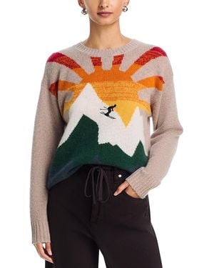 Aqua Cashmere Sunrise Skiier Crewneck Sweater - Multicolor