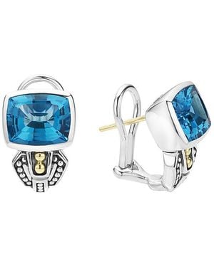 Lagos 18K And Sterling Rittenhouse Stud Huggie Drop Earrings With Swiss Topaz - Blue