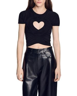 Sandro Ruched Heart Cropped T Shirt - Blue