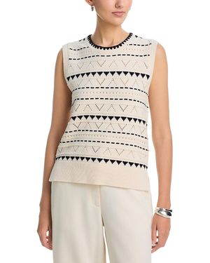 Tahari Pointelle Sleeveless Sweater - White