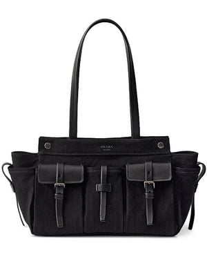 Prada Route Large Canvas And Leather Tote Bag - Black