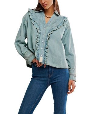 Free People Ruffled Pleated Blouse - Blue