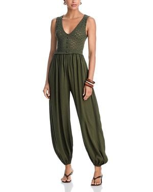 Aqua Crochet Balloon Jumpsuit - Green