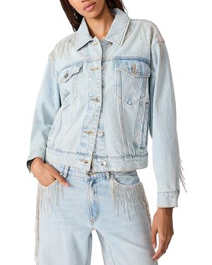 Steve Madden Clarke Crystal Fringe Denim Jacket - Blue