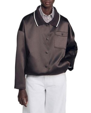 Sandro Quinn Satin Polo Collar Jacket - Gray
