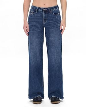 Bayeas Mid Rise Wide Leg Denim Jeans Stretch Comfortable - Blue