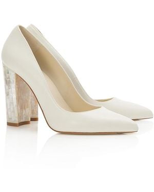 freya rose Camille Pointed Toe Pearl Heel Pump - White