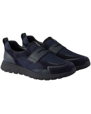 Prada Prax Mesh Fabric And Leather Loafers - Blue