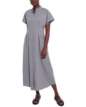 Misook Stand Collar Button Front Midi Dress - Gray