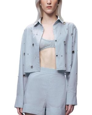 Nocturne Stone Detail Crop Shirt - Blue