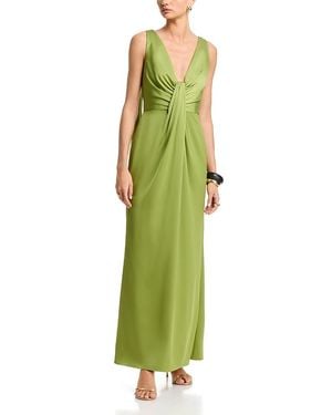 Aidan Mattox Crepe Back Satin Long Dress - Green