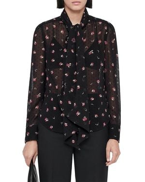 AllSaints Iris Printed Clip Dot Tie Neck Blouse - Black