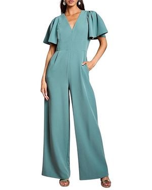 Coast Flutter Sleeve Plunge Jumpsuit - Blue